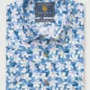Regular Fit Blue Floral Print Linen Cotton Short Sleeve Shirt