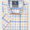 Regular Fit Blue Check Linen Cotton Short Sleeve Shirt
