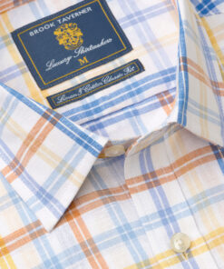 Alternative view of Regular Fit Blue Check Linen Cotton Short Sleeve Shirt