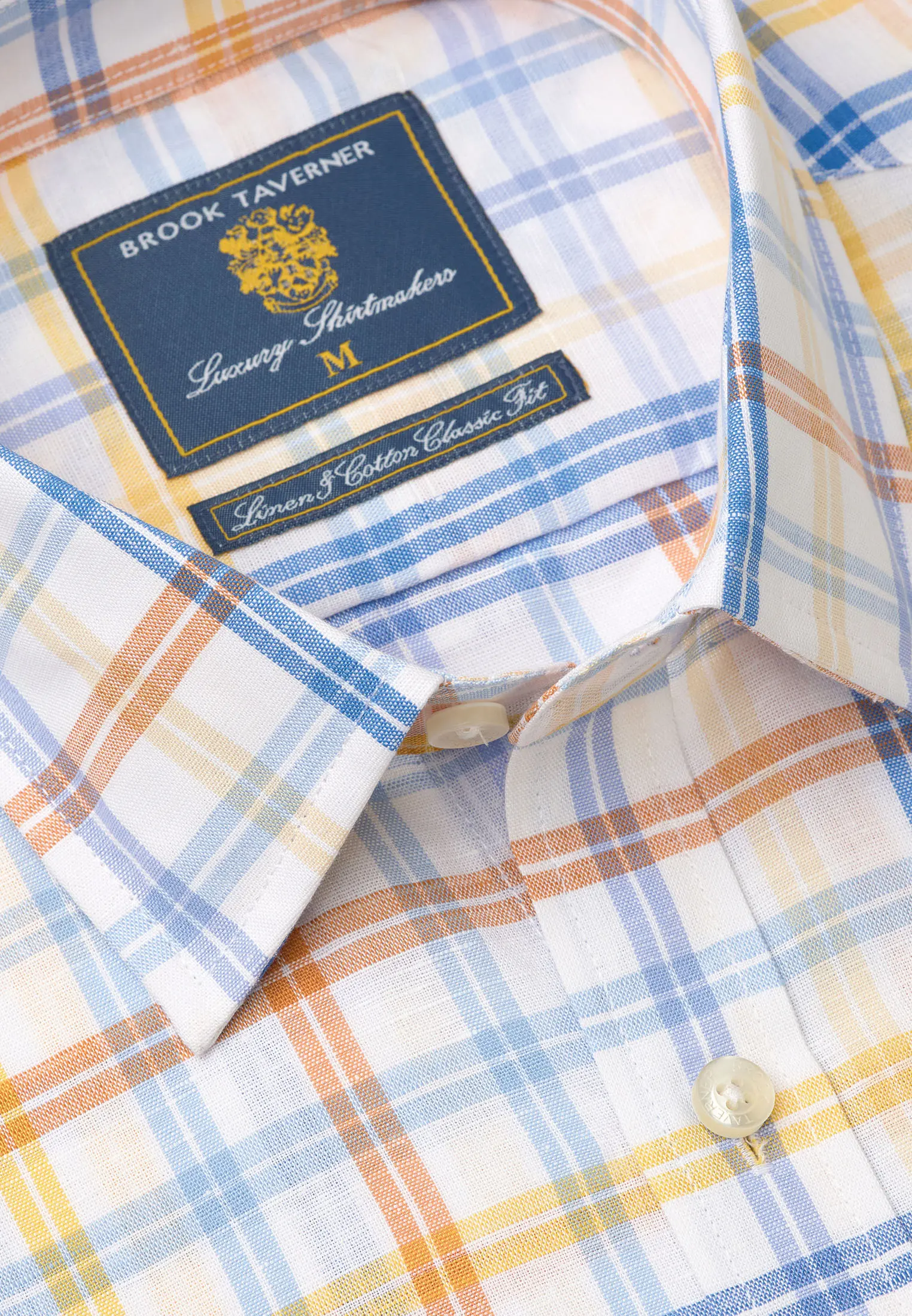 Regular Fit Blue Check Linen Cotton Short Sleeve Shirt - Image 2