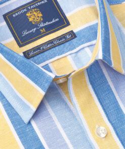 Alternative view of Regular Fit Yellow Stripe Linen Cotton Short Sleeve Shirt