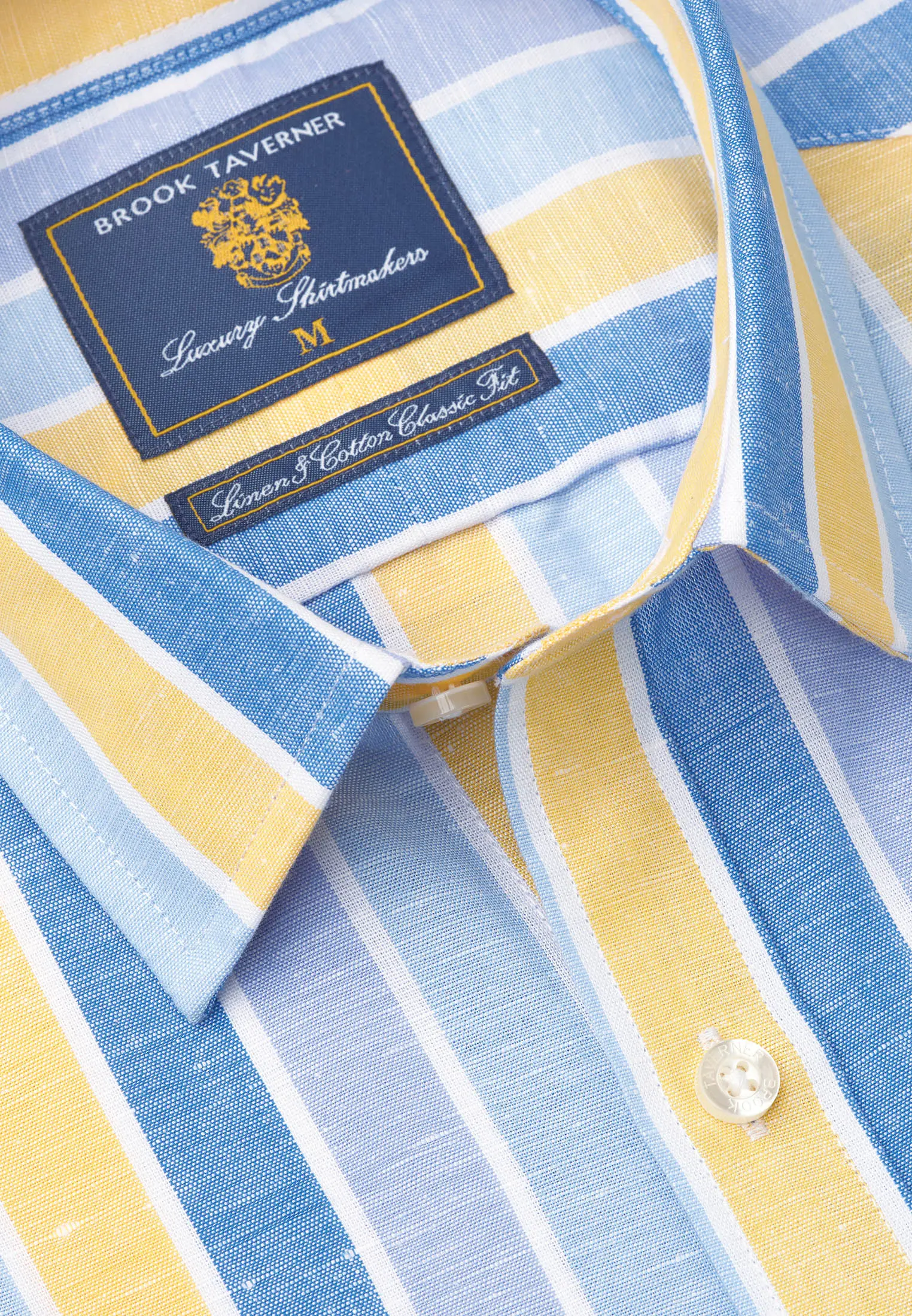 Regular Fit Yellow Stripe Linen Cotton Short Sleeve Shirt - Image 2