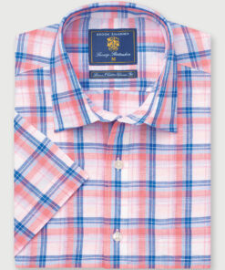 Regular Fit Rose Check Linen Cotton Short Sleeve Shirt