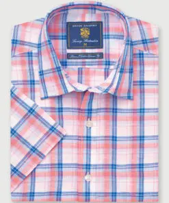 Regular Fit Rose Check Linen Cotton Short Sleeve Shirt