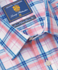 Alternative view of Regular Fit Rose Check Linen Cotton Short Sleeve Shirt