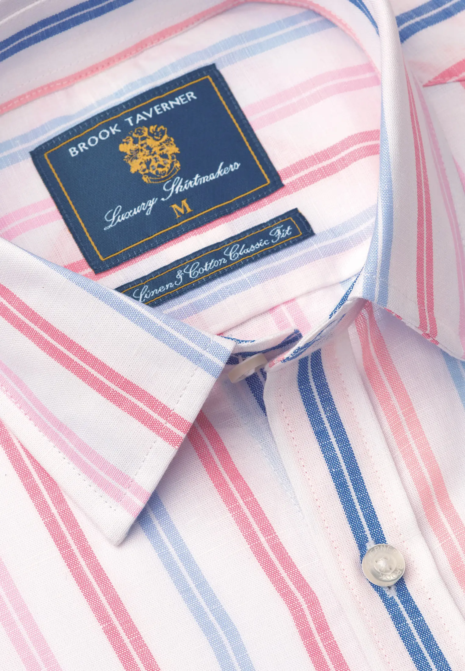Regular Fit Rose Stripe Linen Cotton Short Sleeve Shirt - Image 2
