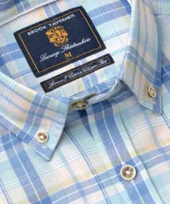 Alternative view of Tailored Fit Mint Blue and Yellow Check Linen Cotton Shirt