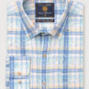 Tailored Fit Mint Blue and Yellow Check Linen Cotton Shirt