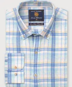 Tailored Fit Mint Blue and Yellow Check Linen Cotton Shirt