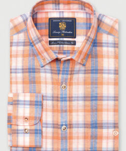 Regular Fit Apricot Check Linen Cotton Shirt