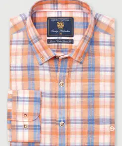 Regular Fit Apricot Check Linen Cotton Shirt