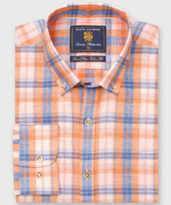 Tailored Fit Apricot Check Linen Cotton Shirt