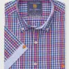 Regular Fit Navy Check Cotton Short Sleeve Shirt