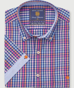 Regular Fit Navy Check Cotton Short Sleeve Shirt