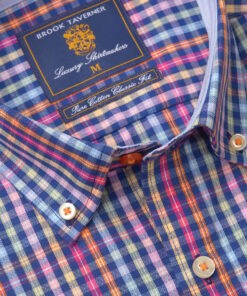 Alternative view of Regular Fit Navy Check Cotton Short Sleeve Shirt