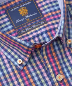 Alternative view of Regular Fit Navy Check Cotton Short Sleeve Shirt