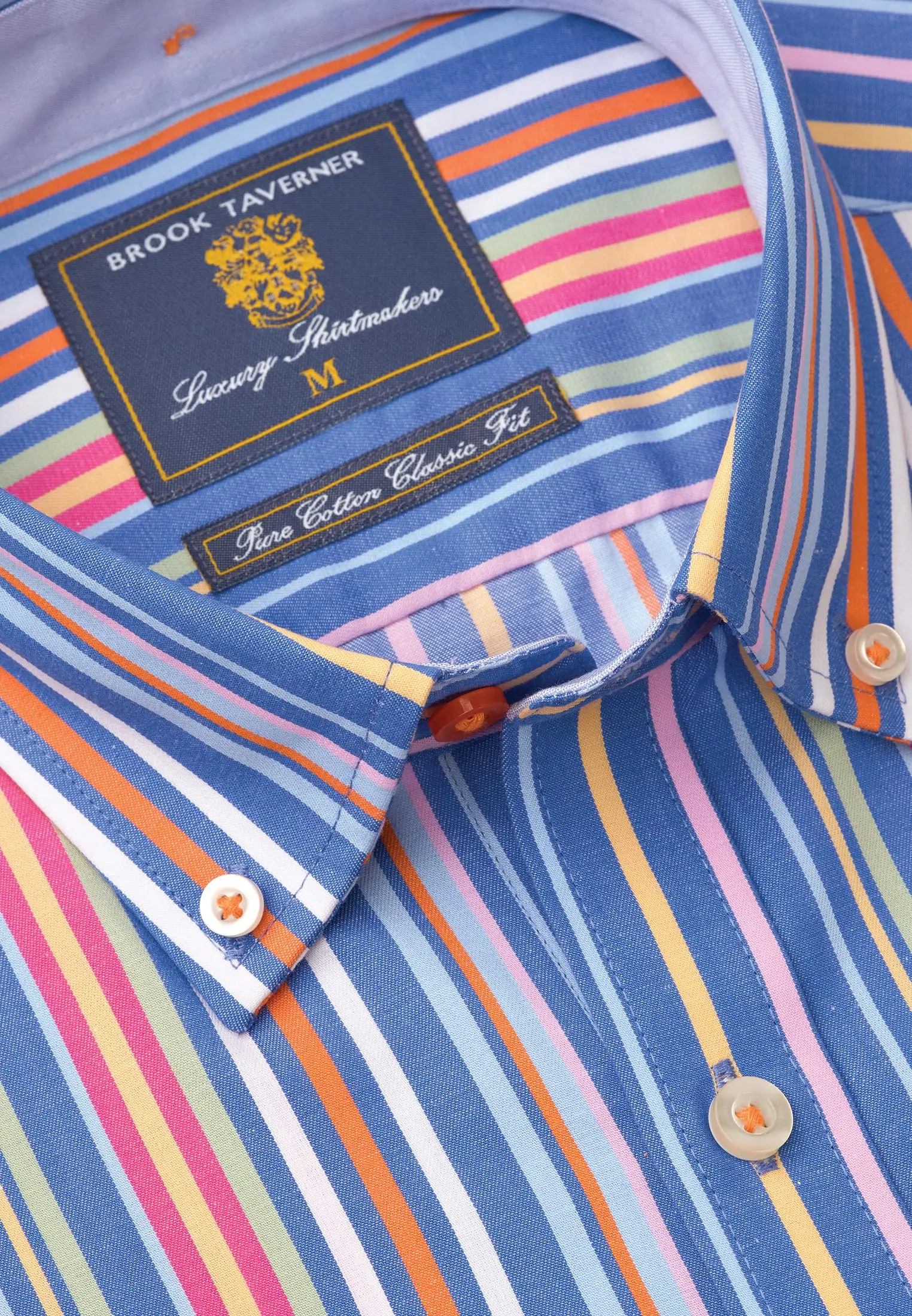 Regular Fit Blue Multicoloured Stripe Cotton Short Sleeve Shirt - Image 2
