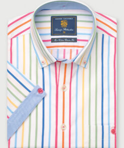 Regular Fit White Stripe Cotton Short Sleeve Shirt