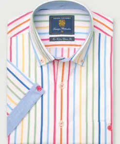Regular Fit White Stripe Cotton Short Sleeve Shirt