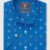 Regular Fit Sea Blue Cotton Short Sleeve Shirt