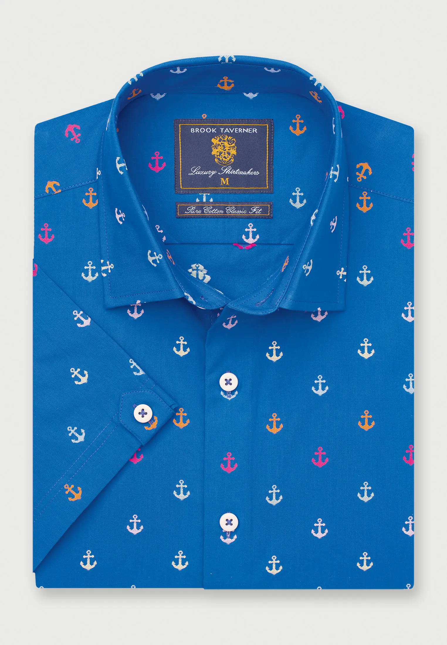 Regular Fit Sea Blue Cotton Short Sleeve Shirt