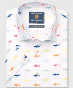 Regular Fit White with Sharks Cotton Short Sleeve Shirt