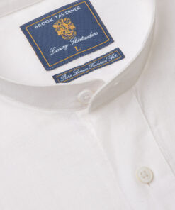 Alternative view of Tailored Fit White Linen Grandad Collar Popover Shirt