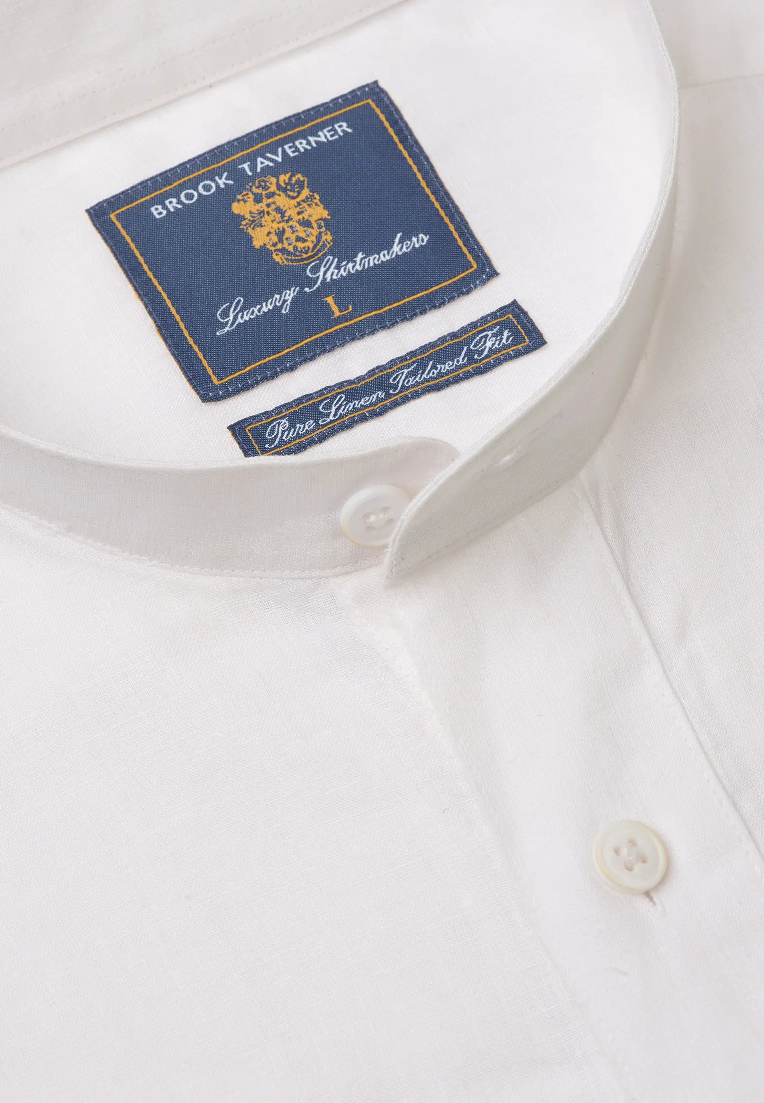 Tailored Fit White Linen Grandad Collar Popover Shirt - Image 2
