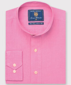Tailored Fit Rose Linen Grandad Collar Popover Shirt