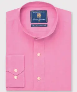 Tailored Fit Rose Linen Grandad Collar Popover Shirt