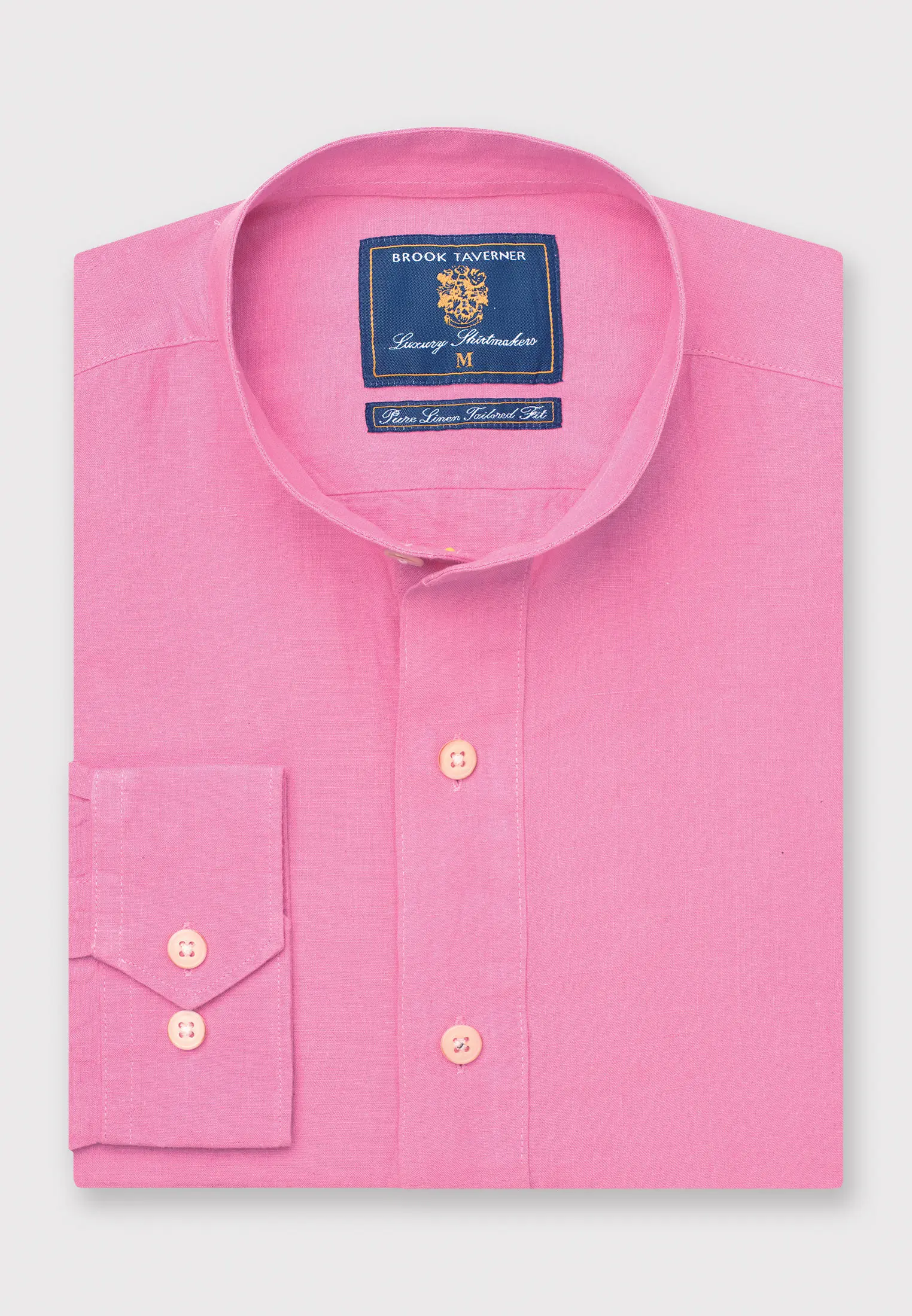 Tailored Fit Rose Linen Grandad Collar Popover Shirt