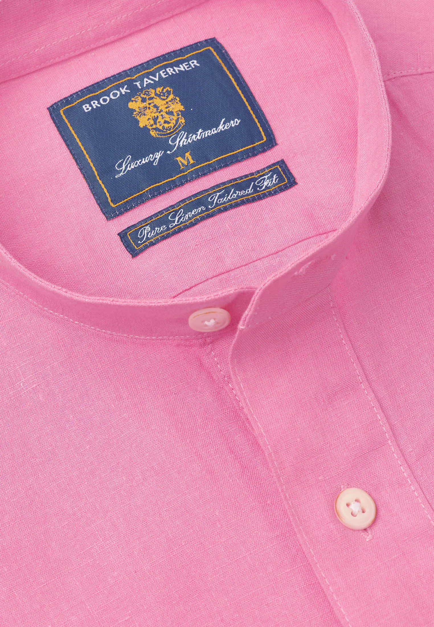 Tailored Fit Rose Linen Grandad Collar Popover Shirt - Image 2