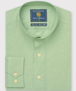 Tailored Fit Mint Linen Grandad Collar Popover Shirt