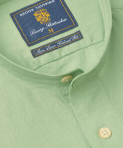 Alternative view of Tailored Fit Mint Linen Grandad Collar Popover Shirt