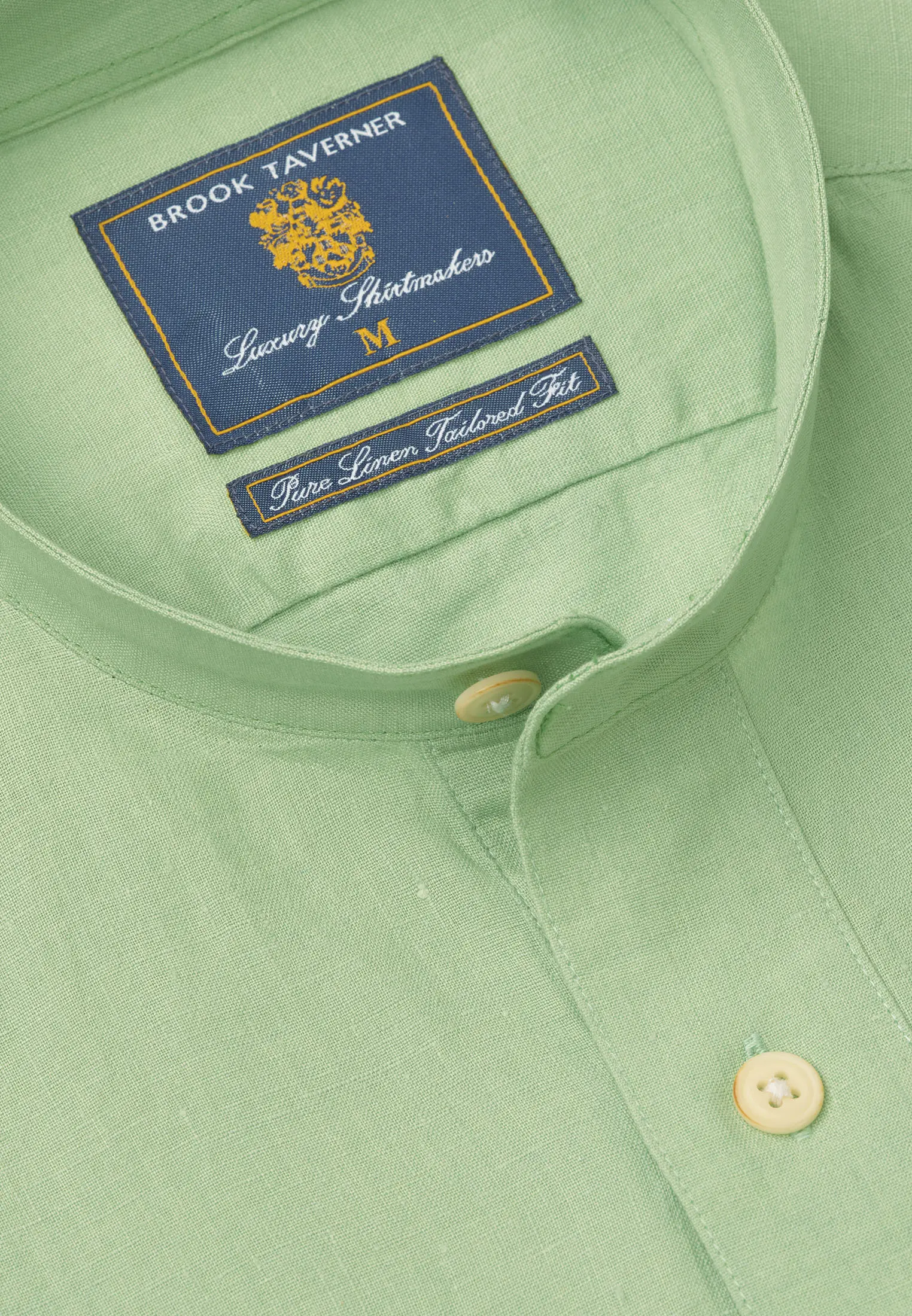Tailored Fit Mint Linen Grandad Collar Popover Shirt - Image 2