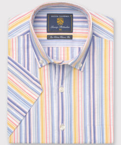 Regular Fit Stripe Seersucker Cotton Short Sleeve Shirt