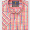 Regular Fit Coral Check Seersucker Cotton Short Sleeve Shirt