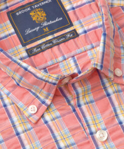 Alternative view of Regular Fit Coral Check Seersucker Cotton Short Sleeve Shirt