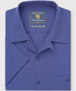 Regular Fit Blue Seersucker Cotton Short Sleeve Shirt