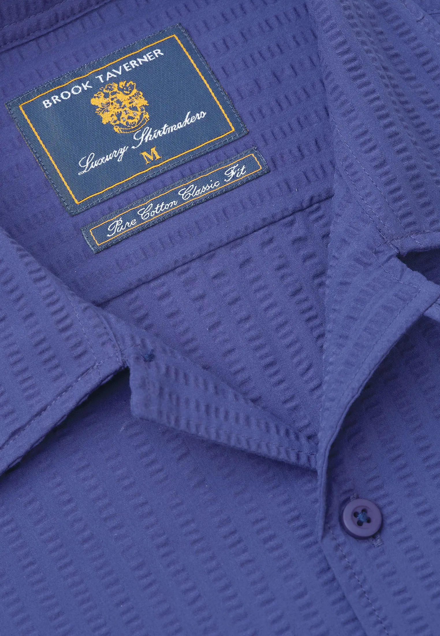 Regular Fit Blue Seersucker Cotton Short Sleeve Shirt - Image 2