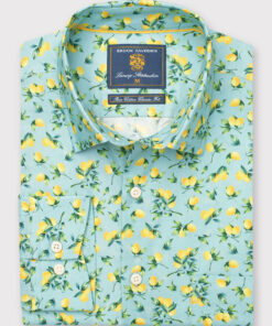 Regular Fit Mint Green with Lemons Print Cotton Shirt