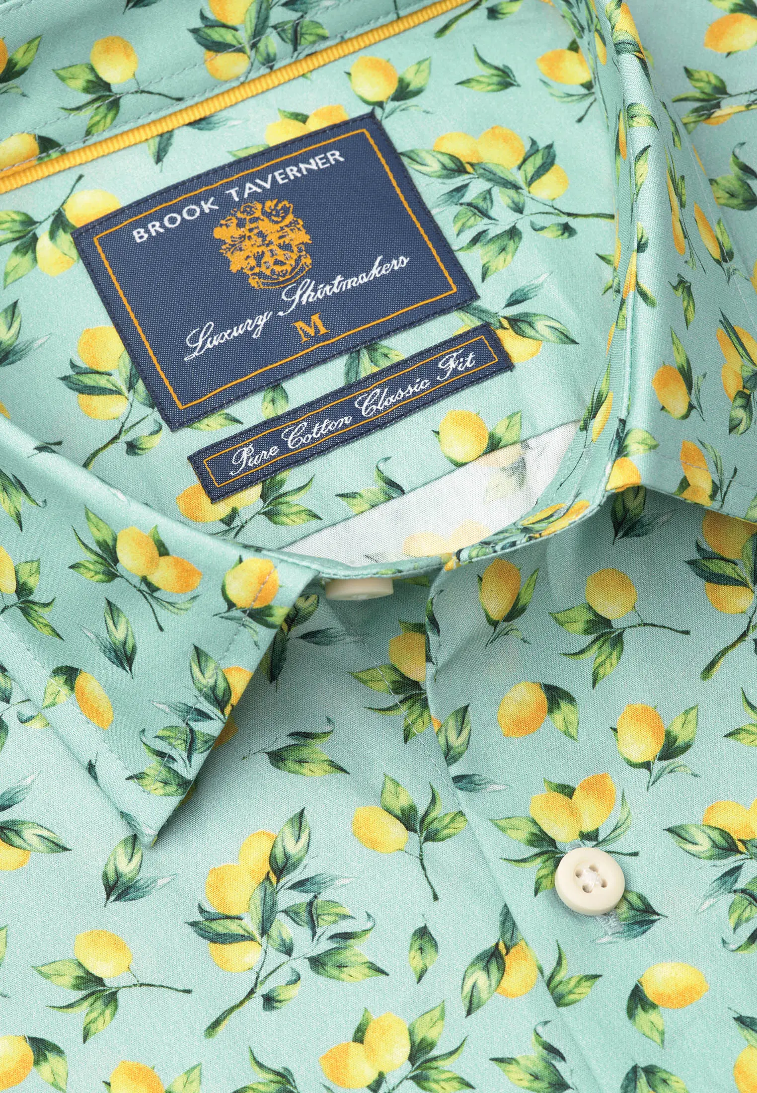 Regular Fit Mint Green with Lemons Print Cotton Shirt - Image 2
