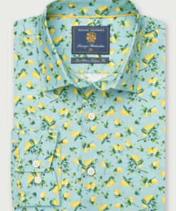 Tailored Fit Mint Green with Lemons Print Cotton Shirt