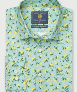 Tailored Fit Mint Green with Lemons Print Cotton Shirt