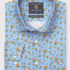 Regular Fit Sky Blue with Oranges Print Cotton Shirt
