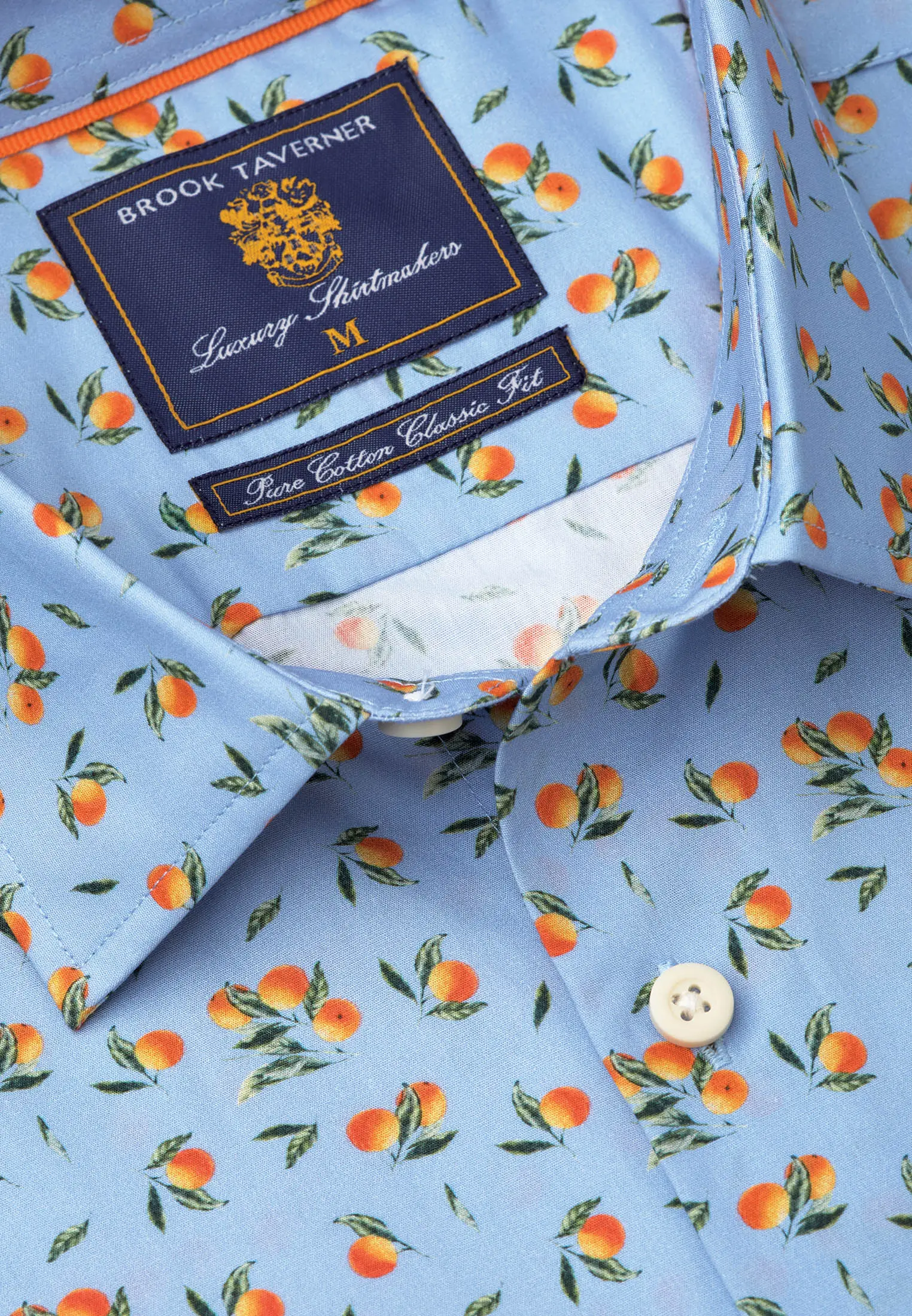 Regular Fit Sky Blue with Oranges Print Cotton Shirt - Image 2