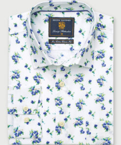 Regular Fit White with Plums Print Cotton Shirt