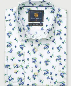 Regular Fit White with Plums Print Cotton Shirt