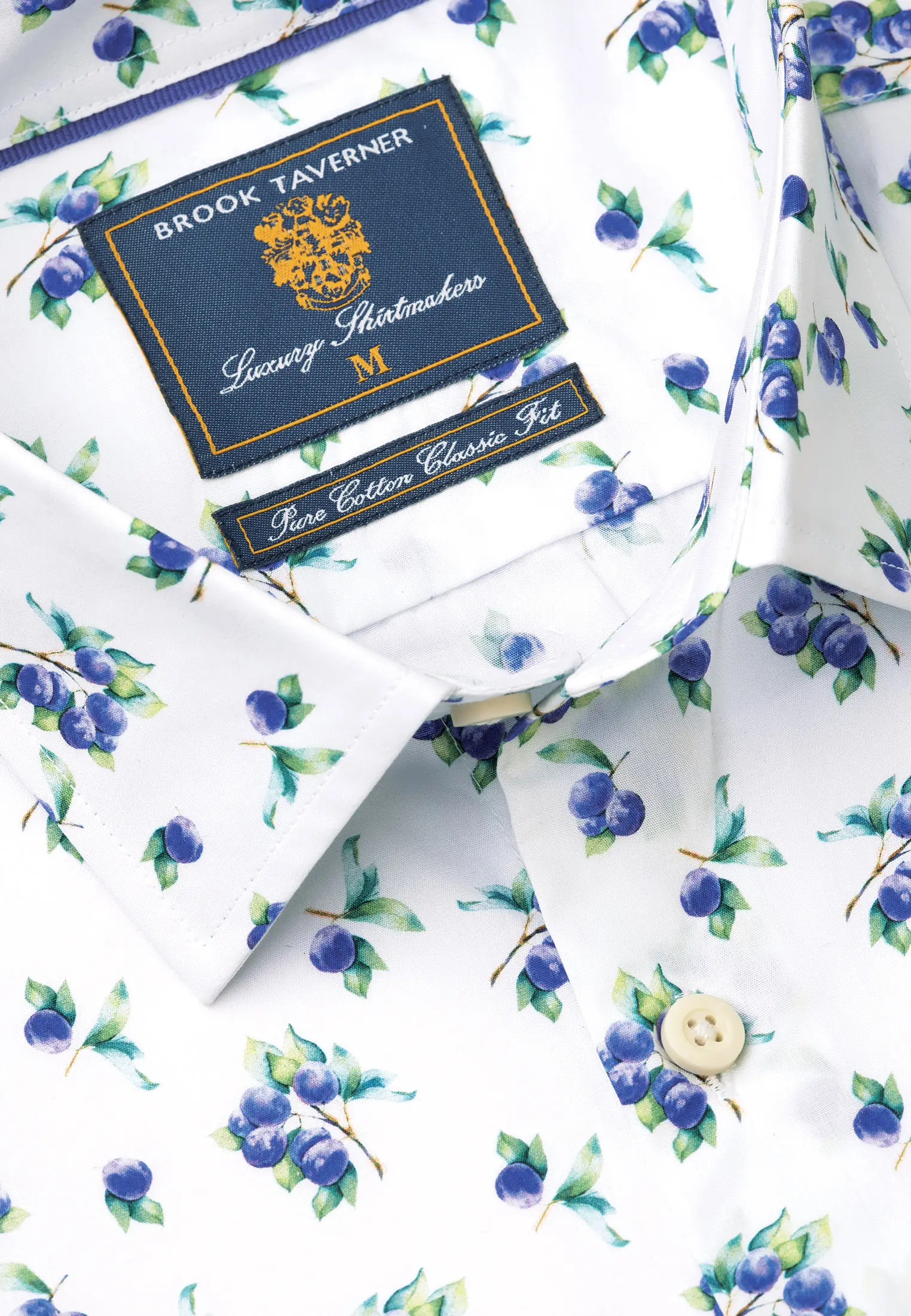 Tailored Fit White with Plums Print Cotton Shirt - Image 2