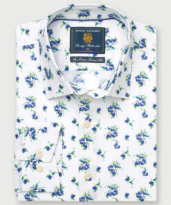 Tailored Fit White with Plums Print Cotton Shirt